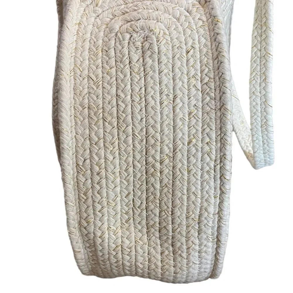Shiraleah Eve Round Hand Knit Ivory & Gold Large Tote Beach Bag Book Bag